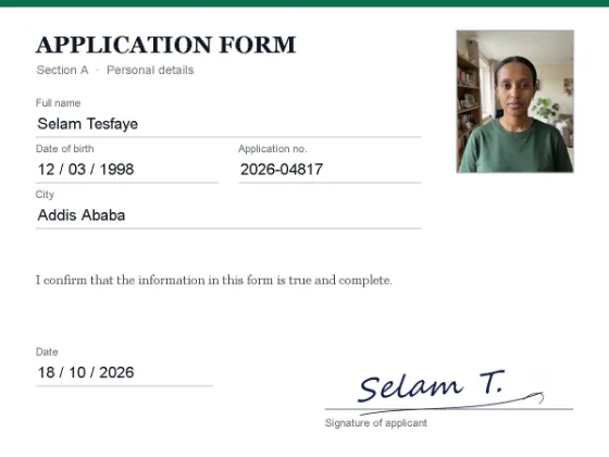 The same form with the signature on its signature line: only the ink shows, the gray paper is gone