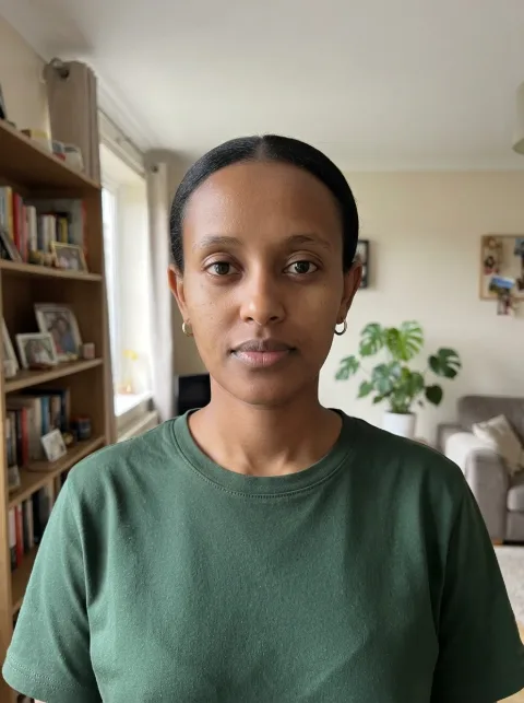 Photo of a woman in her living room